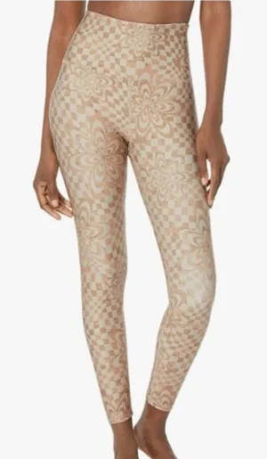 Beyond Yoga Check Flower Endurance High Waisted Leggings Size‎ Medium Tan Brown thumbnail 1