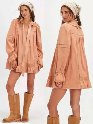 Free People Dainty Cottage Crochet 5 O'clock Tea Time Mini Dress Neutral Medium thumbnail 2