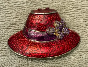Source Unknown Red Enamel Hat Charm with Purple Flower Accent thumbnail 1