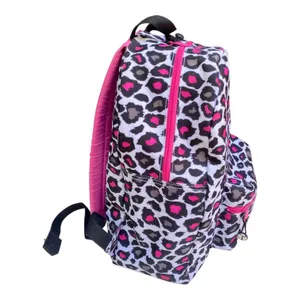 Yak Pak Heart Pink Grey Black Leopard Print Backpack 16"x12" Exterior Pocket thumbnail 2
