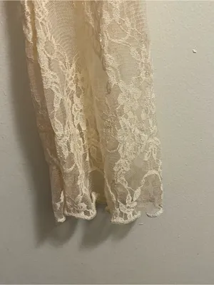 Womens Off The Shoulder Lace Top S 34” Ivory Lace Up Front Long Sleeve Boho thumbnail 5