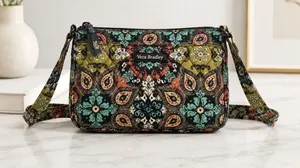 Vera Bradley Sierra On The Go Crossbody Bag Quilted Paisley Floral Black thumbnail 1
