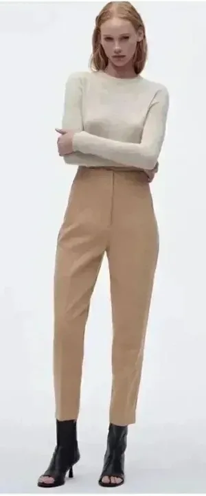 ZARA High Waisted High Rise Viscose Blend Taupe Beige Women’s Pants SZ S #2013 thumbnail 1