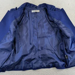 Vintage Tahari Levine Womens Blue Textured Ruffle Neck Button Blazer Jacket 10 thumbnail 5