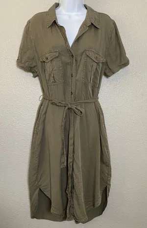 Teddi Rose Khaki Green Retro Utility Military Gorpcore Tencel Button Dress XL‎ thumbnail 1