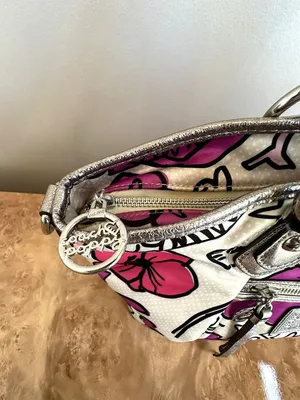 Coach Poppy Pedal Print Glam Rocker Shoulder Bag Pink Cream Metallic Trim thumbnail 2