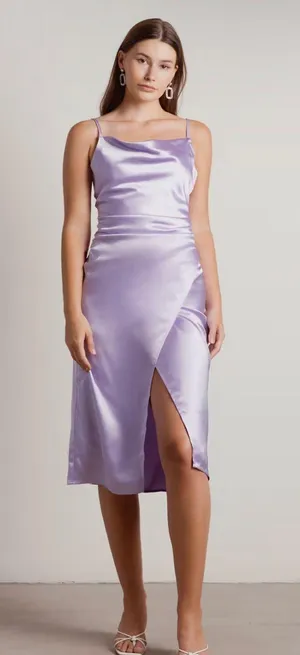 Tobi Maddy Lilac Purple Cowl Neck Satin Silk Slip Midi Dress thumbnail 1