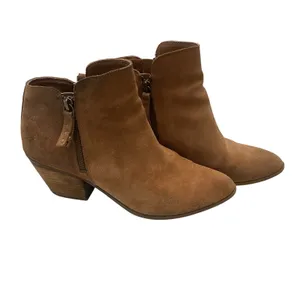 Frye Suede Ankle Boots Cognac Brown Pointed Toe Block Heel Side Zip Booties thumbnail 4