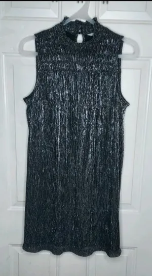 Nine West Black Silver Metallic Lined Sleeveless Party Shift Dress Size Large thumbnail 1