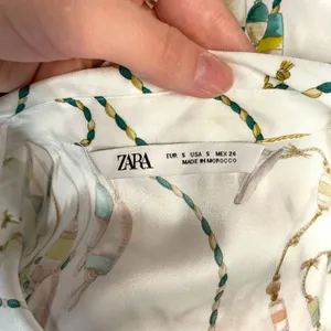 Zara Button Down Nautical Chain Printed Long Sleeve‎ Blouse White Size Small thumbnail 8