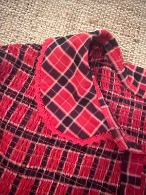 Free People Caught A Feeling Smocked Button-Up Top Shirt Size Large Red Black thumbnail 4