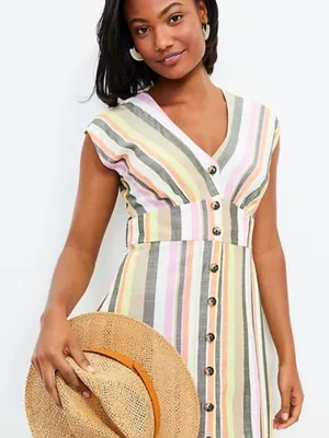 Loft Ann Taylor Striped colorful size 14 dress thumbnail 1