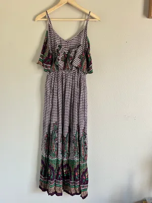 Anthropologie RAGA Boho Printed Maxi Dress | Tiered Sleeveless Slip Dress | Women's Size Small thumbnail 3