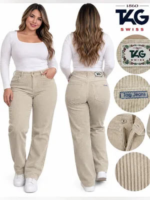 Women’s Beige Corduroy Wide-Leg Jeans thumbnail 2