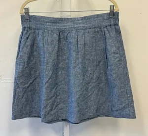LOFT Outlet Blue Linen Blend Chambray Mini Skirt Elastic Back Pockets Size Med thumbnail 1