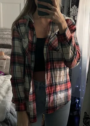 Plaid Button-Up Shirt - Red and White thumbnail 1