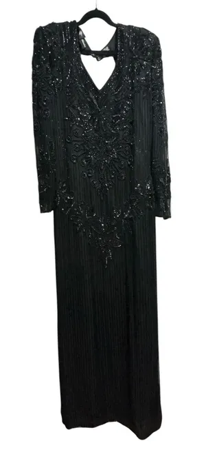 Vintage Right Choice Silk Beaded Gown Black Evening Dress 1980s Made in India‎ thumbnail 1