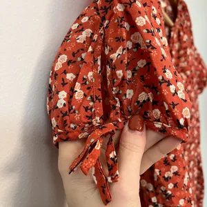 Universal Threads Micro Floral Baby Doll Short Sleeve Orange Shirt - Size Small thumbnail 4