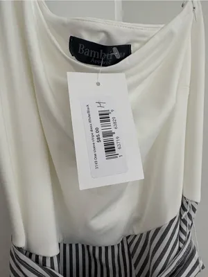 One-Shoulder White and Black Striped Dress thumbnail 3