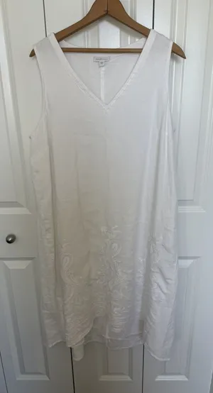 J. Jill Elements Linen White Elliptical High Low Sleeveless Large Dress thumbnail 1