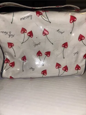 Nick & Nora Cherry Hearts Y2k Cosmetics Case With Matching Zip Pouch Vintage thumbnail 2
