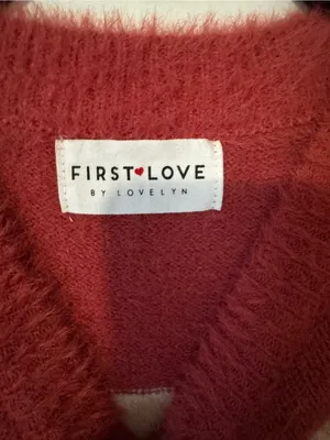 First Love by Lovelyn Fuzzy Striped Sweater – Women’s Small Red & Cream thumbnail 3