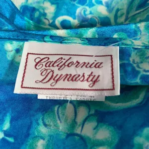 Vintage California Dynasty Blue Floral‎ Satin Scoop Neck Camisole Tank Top Large thumbnail 6