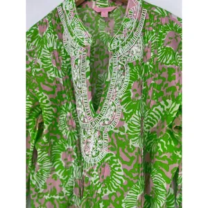 Lilly Pulitzer Womens‎ Sarasota V-Neck Beaded Tunic Top Size Medium Cotton Green thumbnail 2