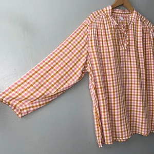 Old Navy Peasant Top Size XL Gingham Mandarin Popover Boho Cottagecore Prairie thumbnail 2