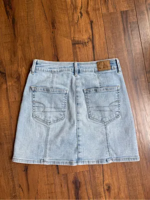 American Eagle Light Wash Denim Button-Front Denim Mini Skirt thumbnail 2