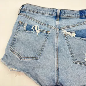 Abercrombie & Fitch High Rise Mom Lt Blue Factory Distressed Cutoff Jean Short thumbnail 7