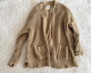 Rip Curl Women's Tan Chunky Knit Open Front Cardigan Size L thumbnail 1