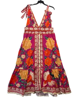 Farm Rio xl new flower tapestry midi dress Floral Tie-Shoulder pink guest party thumbnail 2