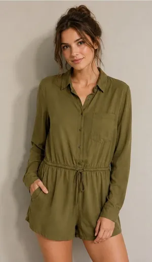 Lunik Olive Embroidered Floral Romper Size M‎ NWT Boho Utility Casual Outfit thumbnail 1