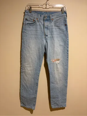 Levi’s 501 Anniversary Straight Leg Light Wash Floral Patchwork Denim Jeans 27 thumbnail 6