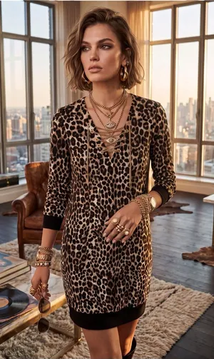 new MICHAEL Michael Kors ☀︎︎ Cheetah Print Velour Dress ☀︎︎ Gold Hardware ☀︎︎ S thumbnail 1