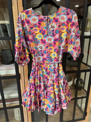 Shop The Mint Floral flouncy dress ruffle pleated fit & flare tie waist braided colorful thumbnail 2