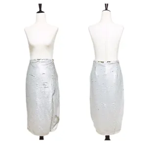C&V Full Sequin Midi Skirt Size 0 Silver‎ Gold Pencil Metallic Holiday Party New thumbnail 2