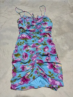 Zara Blue Floral Ruched Mini Dress small thumbnail 1