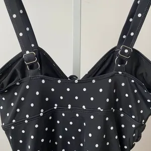 Septangle‎ Retro L Black Polka Dot Swimdress Ruched One Piece Swimsuit VTG Style thumbnail 4