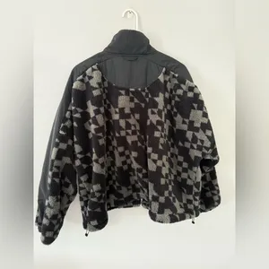 Joy Lab Oversized Checkered Loose Fit Fleece Cropped Jacket Black Green Size M L thumbnail 4