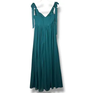 Lulus NWOT Radiant Charisma Emerald Chiffon Ruched Tie-Strap Maxi Dress Medium thumbnail 7