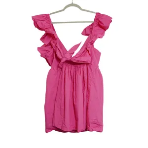 Showpo‎ Mini Dress US 10 Hot Pink Ruffle Sleeve V-Neck Tie Back Cotton Party Fun thumbnail 6