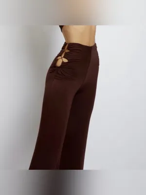 NWT MESHKI Eleanor Ruched Cut Out High Rise Brown Pants Women's Size XS thumbnail 2