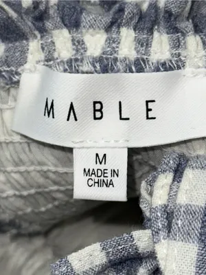 Mable Women’s Size M Blue White Gingham Smocked Tie Back Ruffle Mini Dress thumbnail 7