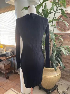 Abercrombie & Fitch Black Long-Sleeve Button Rib Dress thumbnail 3