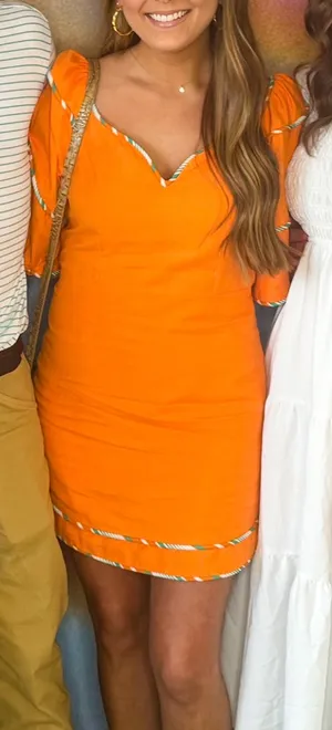 Karlie Orange Multi Trim Sweetheart Puff Sleeve Dress thumbnail 4