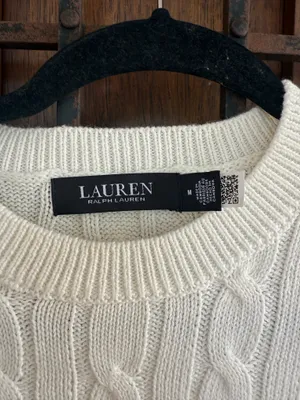 Ralph Lauren Off White Cable-Knit Short-Sleeve Sweater Top Size M thumbnail 3