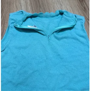 St.‎ John Turquoise Blue Knit Sleeveless Mock Neck Top Scalloped Trim Size S thumbnail 6