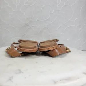 Tory Burch Minnie Leather Thong Sandals 9.5 Tan Gold Logo Medallion Flats Summer thumbnail 12